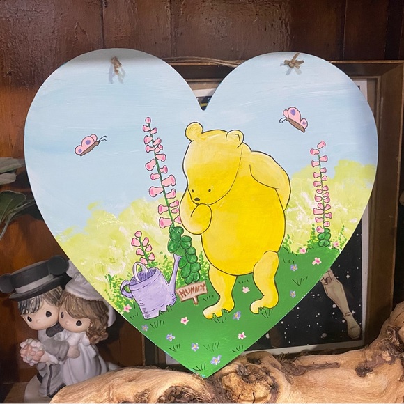 Winnie the Pooh Walking in the Garden Hand Painted Inspired Acrylic on Wood - Picture 1 of 9